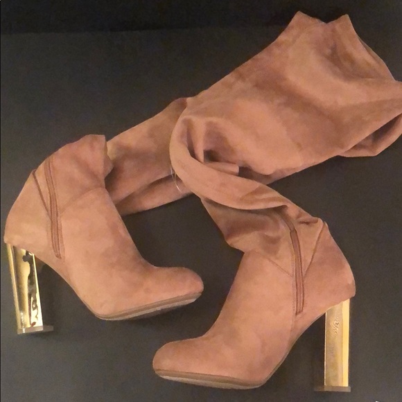 NWOT BAMBOO CAMEL OVER THE KNEE BLOCK BOOTS 9 - Picture 2 of 5